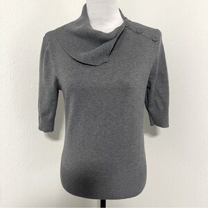 Takeout Women’s Knit Button Cowl Neck Short Sleeve Gray Sweater XL Business